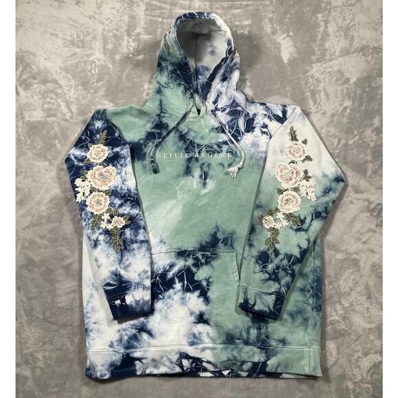 Civil Regime Hoodie Large Tie Dye Floral Embroidered Streetwear Athleisure - Picture 1 of 14